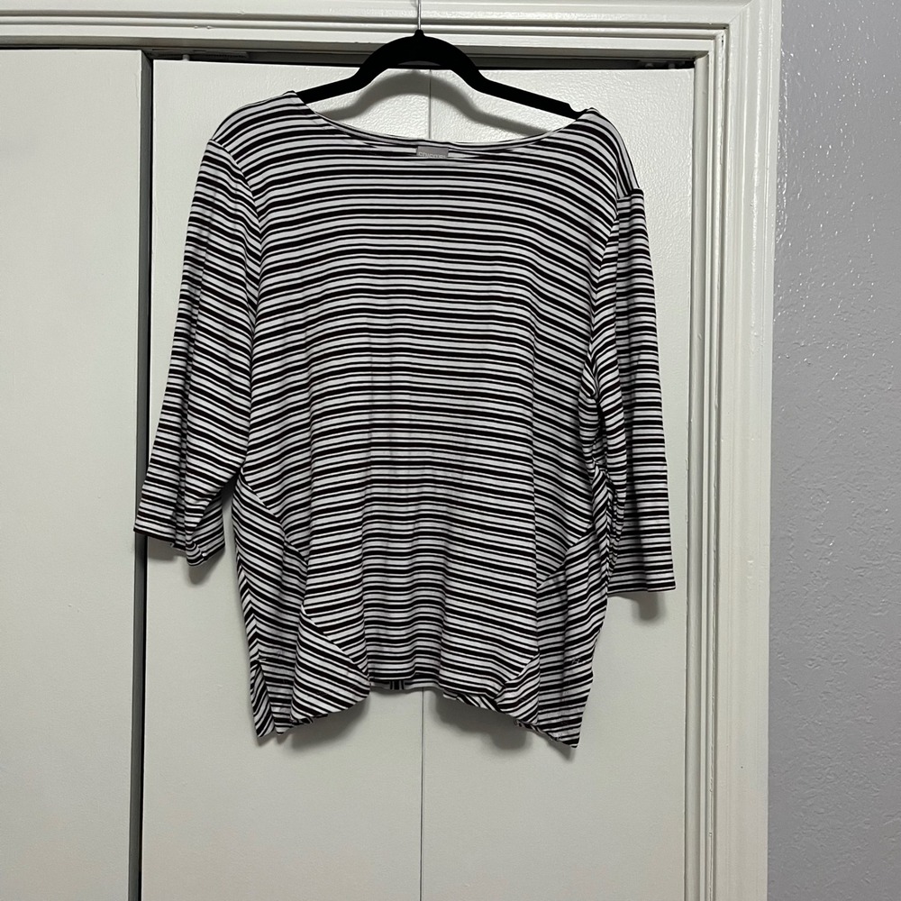 Chicos Size 3 Striped‎ 3/4 Sleeve Boat Neck Top Tunic Relaxed Fit Womenswear